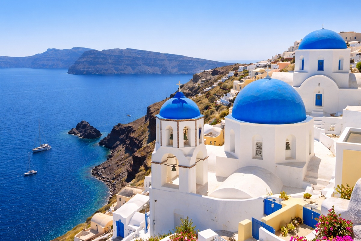 excursion santorin crete domes bleus caldeira vue